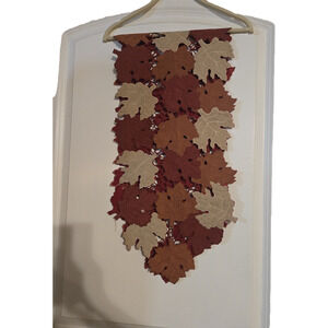 Autumn Harvest Embroidered Leaf Cutout Table Runner 54-Inch